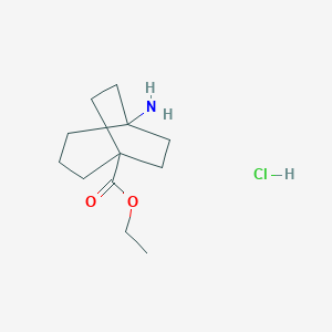 molecular formula C12H22ClNO2 B2383073 Ethyl 5-aminobicyclo[3.2.2]nonane-1-carboxylate hydrochloride CAS No. 1823365-43-0
