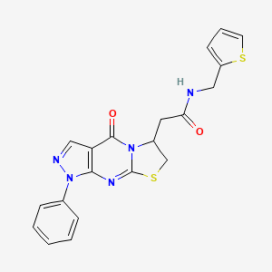 molecular formula C20H17N5O2S2 B2383079 2-(4-oxo-1-phenyl-1,4,6,7-tetrahydropyrazolo[3,4-d]thiazolo[3,2-a]pyrimidin-6-yl)-N-(thiophen-2-ylmethyl)acetamide CAS No. 946228-66-6