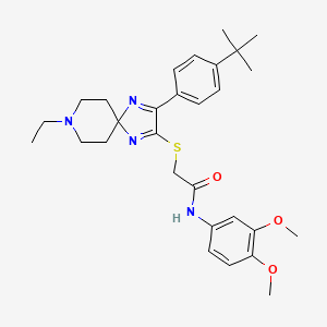 molecular formula C29H38N4O3S B2383084 2-((3-(4-(tert-butyl)phenyl)-8-ethyl-1,4,8-triazaspiro[4.5]deca-1,3-dien-2-yl)thio)-N-(3,4-dimethoxyphenyl)acetamide CAS No. 1185145-84-9