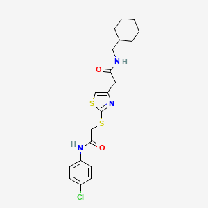 molecular formula C20H24ClN3O2S2 B2383092 N-(4-chlorophenyl)-2-((4-(2-((cyclohexylmethyl)amino)-2-oxoethyl)thiazol-2-yl)thio)acetamide CAS No. 953993-69-6