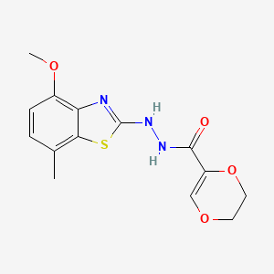 molecular formula C14H15N3O4S B2383107 N'-(4-methoxy-7-methyl-1,3-benzothiazol-2-yl)-5,6-dihydro-1,4-dioxine-2-carbohydrazide CAS No. 851987-87-6