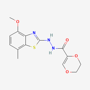 B2383107 N'-(4-methoxy-7-methylbenzo[d]thiazol-2-yl)-5,6-dihydro-1,4-dioxine-2-carbohydrazide CAS No. 851987-87-6