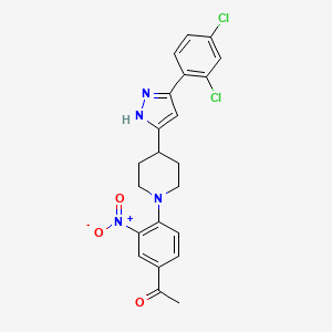 molecular formula C22H20Cl2N4O3 B2383123 1-(4-{4-[5-(2,4-dichlorophenyl)-1H-pyrazol-3-yl]piperidino}-3-nitrophenyl)-1-ethanone CAS No. 1026078-87-4