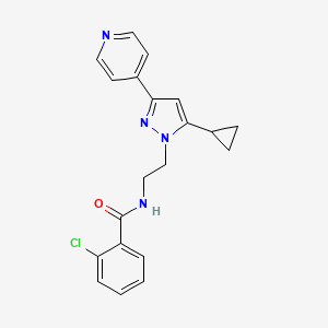 molecular formula C20H19ClN4O B2383129 2-chloro-N-(2-(5-cyclopropyl-3-(pyridin-4-yl)-1H-pyrazol-1-yl)ethyl)benzamide CAS No. 1797716-50-7