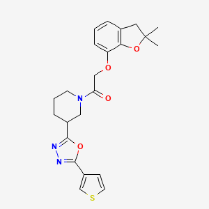2-((2,2-Dimethyl-2,3-dihydrobenzofuran-7-yl)oxy)-1-(3-(5-(thiophen-3-yl)-1,3,4-oxadiazol-2-yl)piperidin-1-yl)ethanone