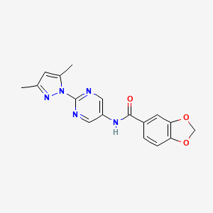 molecular formula C17H15N5O3 B2383169 N-(2-(3,5-dimethyl-1H-pyrazol-1-yl)pyrimidin-5-yl)benzo[d][1,3]dioxole-5-carboxamide CAS No. 1421522-03-3