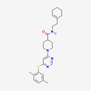 molecular formula C26H34N4OS B2383203 N-[2-(cyclohex-1-en-1-yl)ethyl]-1-{6-[(2,5-dimethylphenyl)sulfanyl]pyrimidin-4-yl}piperidine-4-carboxamide CAS No. 1115999-24-0