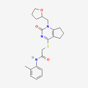 molecular formula C21H25N3O3S B2383211 2-((2-oxo-1-((tetrahydrofuran-2-yl)methyl)-2,5,6,7-tetrahydro-1H-cyclopenta[d]pyrimidin-4-yl)thio)-N-(o-tolyl)acetamide CAS No. 899756-19-5