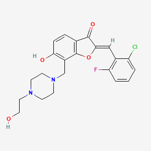 molecular formula C22H22ClFN2O4 B2383220 (Z)-2-(2-chloro-6-fluorobenzylidene)-6-hydroxy-7-((4-(2-hydroxyethyl)piperazin-1-yl)methyl)benzofuran-3(2H)-one CAS No. 899385-43-4