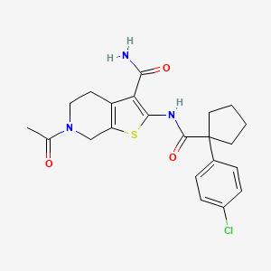 molecular formula C22H24ClN3O3S B2383231 6-Acetyl-2-(1-(4-chlorophenyl)cyclopentanecarboxamido)-4,5,6,7-tetrahydrothieno[2,3-c]pyridine-3-carboxamide CAS No. 1171076-68-8