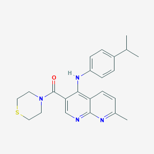 molecular formula C23H26N4OS B2383239 (4-((4-Isopropylphenyl)amino)-7-methyl-1,8-naphthyridin-3-yl)(thiomorpholino)methanone CAS No. 1251693-97-6