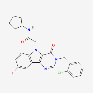 molecular formula C24H22ClFN4O2 B2383242 2-(3-(2-chlorobenzyl)-8-fluoro-4-oxo-3H-pyrimido[5,4-b]indol-5(4H)-yl)-N-cyclopentylacetamide CAS No. 1189952-02-0