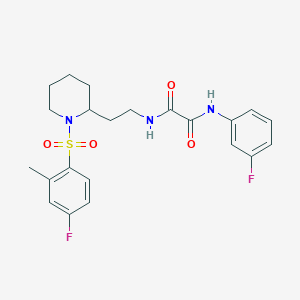 molecular formula C22H25F2N3O4S B2383243 N1-(2-(1-((4-fluoro-2-methylphenyl)sulfonyl)piperidin-2-yl)ethyl)-N2-(3-fluorophenyl)oxalamide CAS No. 898461-52-4