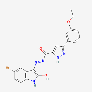 (E)-N'-(5-bromo-2-oxoindolin-3-ylidene)-3-(3-ethoxyphenyl)-1H-pyrazole-5-carbohydrazide