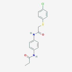 molecular formula C17H17ClN2O2S B238333 N-[4-({[(4-chlorophenyl)sulfanyl]acetyl}amino)phenyl]propanamide 