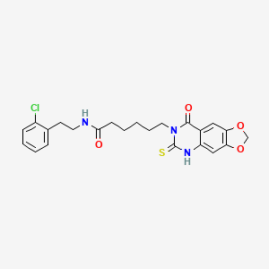 molecular formula C23H24ClN3O4S B2383346 N-[2-(2-chlorophenyl)ethyl]-6-(8-oxo-6-sulfanylidene-5H-[1,3]dioxolo[4,5-g]quinazolin-7-yl)hexanamide CAS No. 688053-82-9