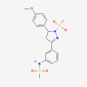 molecular formula C18H21N3O5S2 B2383347 N-[3-[3-(4-methoxyphenyl)-2-methylsulfonyl-3,4-dihydropyrazol-5-yl]phenyl]methanesulfonamide CAS No. 851782-23-5