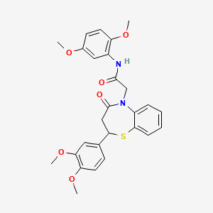 molecular formula C27H28N2O6S B2383363 N-(2,5-dimethoxyphenyl)-2-(2-(3,4-dimethoxyphenyl)-4-oxo-3,4-dihydrobenzo[b][1,4]thiazepin-5(2H)-yl)acetamide CAS No. 847487-33-6