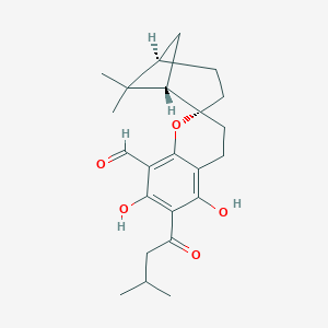 molecular formula C34H50O20 B238337 (1'S,2R,5'R)-5,7-Dihydroxy-6',6'-dimethyl-6-(3-methylbutanoyl)spiro[3,4-dihydrochromene-2,2'-bicyclo[3.1.1]heptane]-8-carbaldehyde CAS No. 130288-58-3