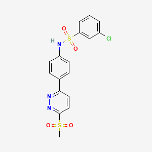 molecular formula C17H14ClN3O4S2 B2383374 3-chloro-N-(4-(6-(methylsulfonyl)pyridazin-3-yl)phenyl)benzenesulfonamide CAS No. 921585-67-3