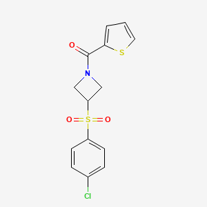 molecular formula C14H12ClNO3S2 B2383375 (3-((4-Chlorophenyl)sulfonyl)azetidin-1-yl)(thiophen-2-yl)methanone CAS No. 1448073-85-5