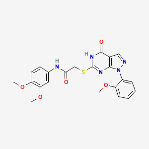 molecular formula C22H21N5O5S B2383398 N-(3,4-dimethoxyphenyl)-2-((1-(2-methoxyphenyl)-4-oxo-4,5-dihydro-1H-pyrazolo[3,4-d]pyrimidin-6-yl)thio)acetamide CAS No. 946200-86-8
