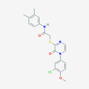 2-((4-(3-chloro-4-methoxyphenyl)-3-oxo-3,4-dihydropyrazin-2-yl)thio)-N-(3,4-dimethylphenyl)acetamide