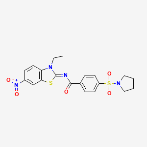 molecular formula C20H20N4O5S2 B2383457 N-[(2Z)-3-ethyl-6-nitro-2,3-dihydro-1,3-benzothiazol-2-ylidene]-4-(pyrrolidine-1-sulfonyl)benzamide CAS No. 850910-53-1