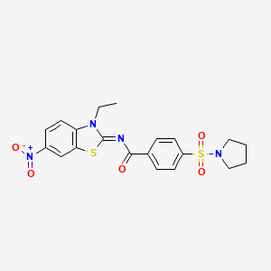 molecular formula C20H20N4O5S2 B2383457 N-(3-ethyl-6-nitro-1,3-benzothiazol-2-ylidene)-4-pyrrolidin-1-ylsulfonylbenzamide CAS No. 850910-53-1