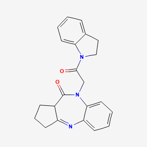 molecular formula C22H21N3O2 B2383460 5-[2-(2,3-Dihydroindol-1-yl)-2-oxoethyl]-1,2,3,3a-tetrahydrocyclopenta[c][1,5]benzodiazepin-4-one CAS No. 1189886-93-8