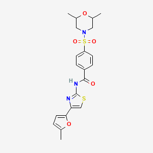 molecular formula C21H23N3O5S2 B2383470 4-((2,6-dimethylmorpholino)sulfonyl)-N-(4-(5-methylfuran-2-yl)thiazol-2-yl)benzamide CAS No. 361171-30-4