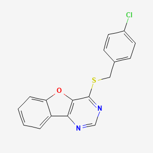 molecular formula C17H11ClN2OS B2383476 4-((4-Chlorobenzyl)thio)benzofuro[3,2-d]pyrimidine CAS No. 844650-87-9