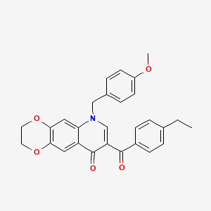 molecular formula C28H25NO5 B2383481 8-(4-Ethylbenzoyl)-6-[(4-methoxyphenyl)methyl]-2,3-dihydro-[1,4]dioxino[2,3-g]quinolin-9-one CAS No. 866809-47-4