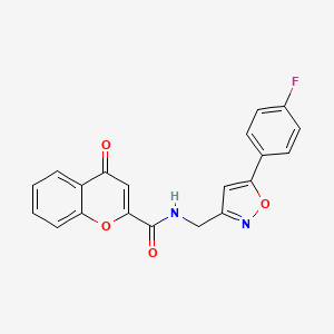 molecular formula C20H13FN2O4 B2383500 N-((5-(4-fluorophenyl)isoxazol-3-yl)methyl)-4-oxo-4H-chromene-2-carboxamide CAS No. 953181-92-5