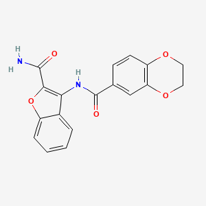 molecular formula C18H14N2O5 B2383510 N-(2-carbamoyl-1-benzofuran-3-yl)-2,3-dihydro-1,4-benzodioxine-6-carboxamide CAS No. 477556-35-7