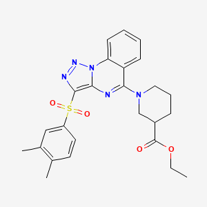 molecular formula C25H27N5O4S B2383593 Ethyl 1-{3-[(3,4-dimethylphenyl)sulfonyl][1,2,3]triazolo[1,5-a]quinazolin-5-yl}piperidine-3-carboxylate CAS No. 893276-44-3