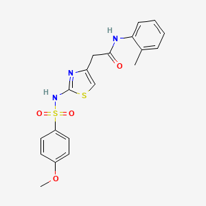 molecular formula C19H19N3O4S2 B2383600 2-(2-(4-methoxyphenylsulfonamido)thiazol-4-yl)-N-(o-tolyl)acetamide CAS No. 921995-77-9