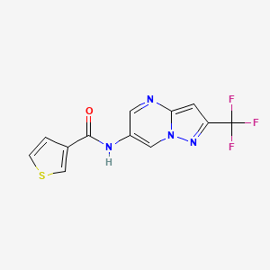 molecular formula C12H7F3N4OS B2383605 N-(2-(trifluoromethyl)pyrazolo[1,5-a]pyrimidin-6-yl)thiophene-3-carboxamide CAS No. 2034583-37-2