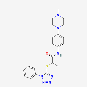 molecular formula C21H25N7OS B2383632 N-[4-(4-methylpiperazin-1-yl)phenyl]-2-(1-phenyltetrazol-5-yl)sulfanylpropanamide CAS No. 879576-92-8