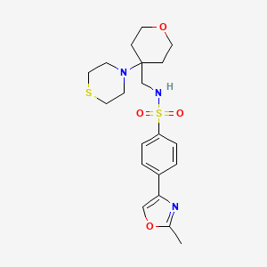 molecular formula C20H27N3O4S2 B2383646 4-(2-Methyl-1,3-oxazol-4-yl)-N-[(4-thiomorpholin-4-yloxan-4-yl)methyl]benzenesulfonamide CAS No. 2415622-42-1