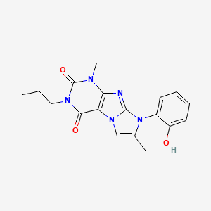 molecular formula C18H19N5O3 B2383685 8-(2-hydroxyphenyl)-1,7-dimethyl-3-propyl-1H-imidazo[2,1-f]purine-2,4(3H,8H)-dione CAS No. 915926-17-9