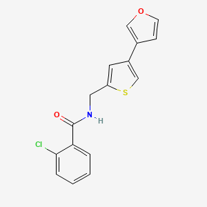 molecular formula C16H12ClNO2S B2383746 2-Chloro-N-[[4-(furan-3-yl)thiophen-2-yl]methyl]benzamide CAS No. 2380070-84-6