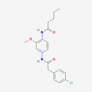molecular formula C20H23ClN2O3 B238388 N-(4-{[(4-chlorophenyl)acetyl]amino}-2-methoxyphenyl)pentanamide 