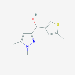 molecular formula C11H14N2OS B2383929 (1,5-dimethyl-1H-pyrazol-3-yl)(5-methylthiophen-3-yl)methanol CAS No. 1694999-81-9