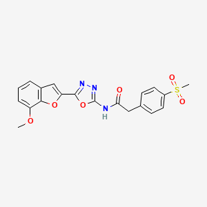 molecular formula C20H17N3O6S B2384004 N-(5-(7-methoxybenzofuran-2-yl)-1,3,4-oxadiazol-2-yl)-2-(4-(methylsulfonyl)phenyl)acetamide CAS No. 921904-85-0