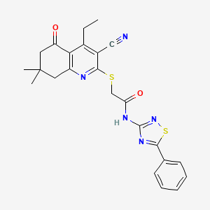 2-[(3-cyano-4-ethyl-7,7-dimethyl-5-oxo-6,8-dihydroquinolin-2-yl)sulfanyl]-N-(5-phenyl-1,2,4-thiadiazol-3-yl)acetamide