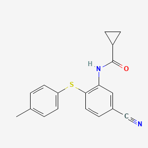 molecular formula C18H16N2OS B2384044 N-{5-cyano-2-[(4-methylphenyl)sulfanyl]phenyl}cyclopropanecarboxamide CAS No. 303147-22-0
