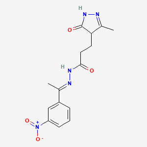 (E)-3-(3-methyl-5-oxo-4,5-dihydro-1H-pyrazol-4-yl)-N'-(1-(3-nitrophenyl)ethylidene)propanehydrazide