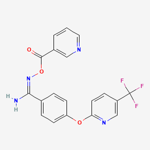 molecular formula C19H13F3N4O3 B2384175 (E)-[amino(4-{[5-(trifluoromethyl)pyridin-2-yl]oxy}phenyl)methylidene]amino pyridine-3-carboxylate CAS No. 1025653-41-1