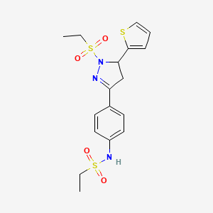 molecular formula C17H21N3O4S3 B2384179 N-[4-(2-ethylsulfonyl-3-thiophen-2-yl-3,4-dihydropyrazol-5-yl)phenyl]ethanesulfonamide CAS No. 851781-94-7